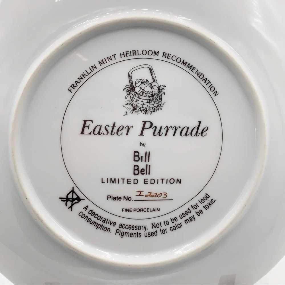 Franklin Mint Easter Purrade -Bill Bell Limited Edition Fine Porcelain Cat Plate - Picture 3 of 4